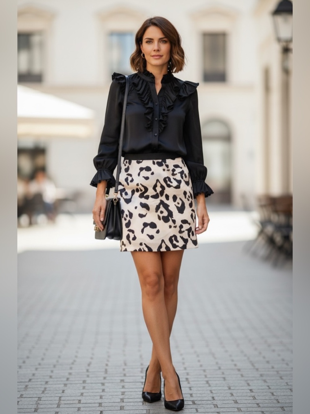 Ann Taylor Petite 2P Leopard Print Skirt Satin Animal Print Mini Chic